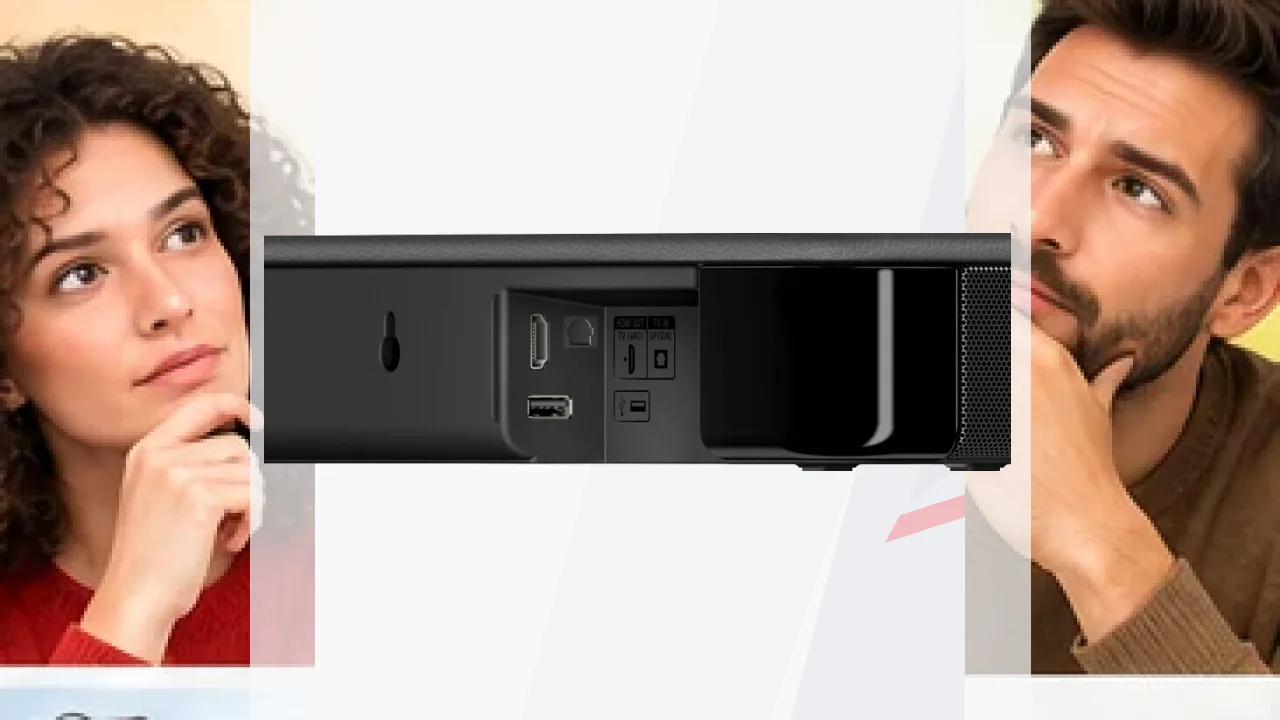 Barra de Sonido Sony 2.0 canales 120W Bluetooth Negro HT-SF150, vista trasera: puertos HDMI, óptico y USB visibles