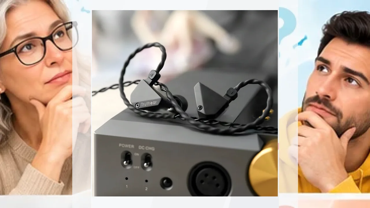 Auriculares Truthear HEXA In-Ear Cable Jack 3,5mm 10mm Driver Negro, lifestyle: ambos drivers sobre amplificador